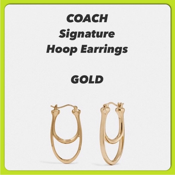 Beautiful! Coach Brass Double Hoop Gold Earrings With 1 Charm☝🏻🙃🌹🌹🌹 - Picture 3 of 7